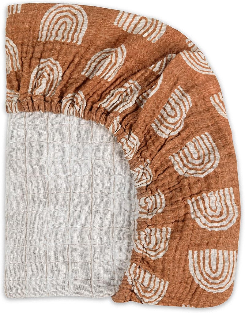 babyletto Muslin Baby Bassinet Sheets for Girls & Boys - GOTS Certified Breathable Organic Cotton Cover, 360° Fitted, Soft & Cozy Rectangle Bedside Bassinet Sheets - Terracota Rainbow - Image 4